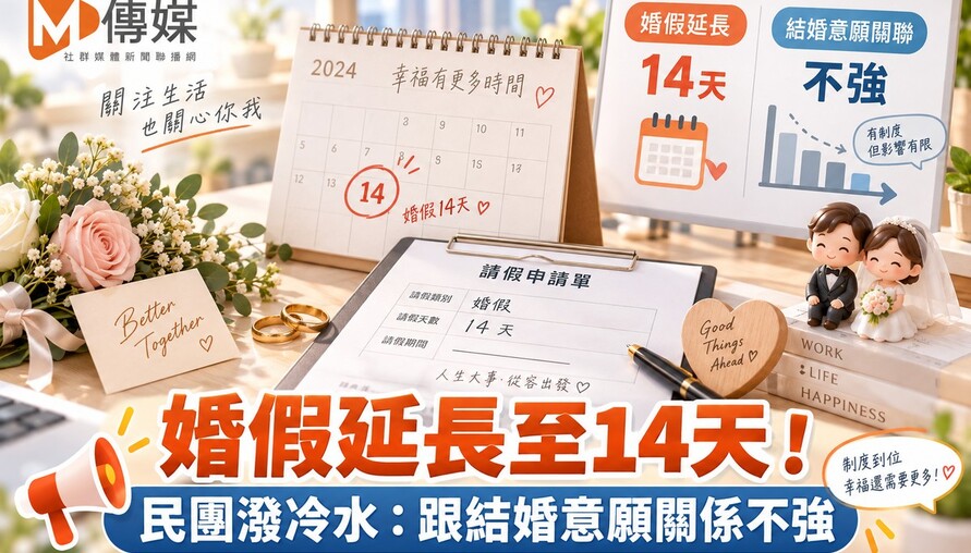 婚假延長至14天！ 民團潑冷水：跟結婚意願關係不強