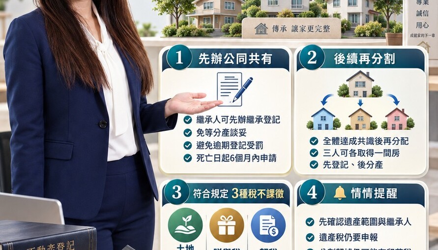 長輩留下3間房，兒女分產談不攏！情情教「先公同共有、後分割」　符合條件3種稅免繳