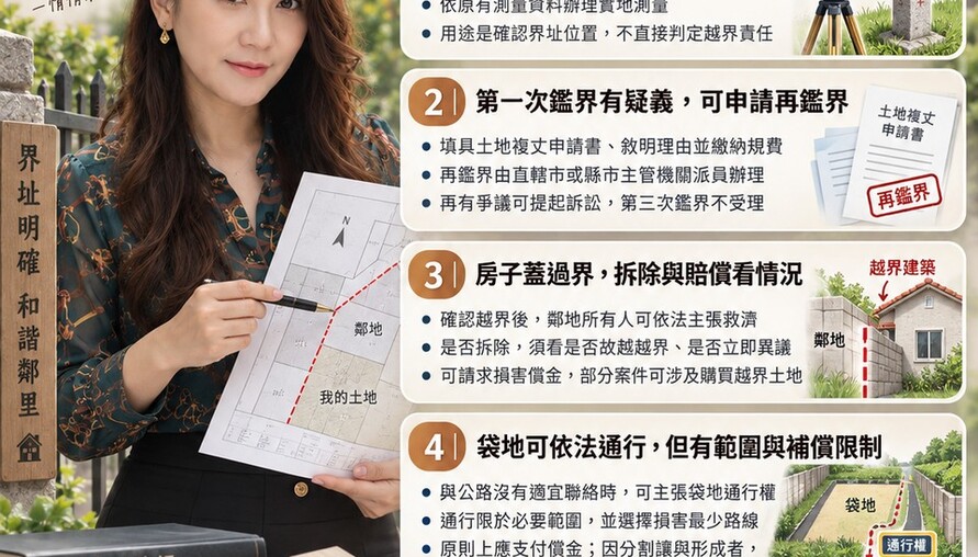 鄰居圍牆蓋過界、土地沒路可走！她整理鑑界、越界建築與袋地通行4大重點