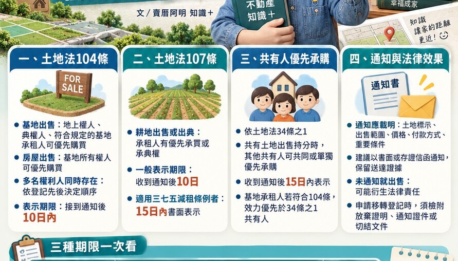 優先購買權懶人包｜土地法104、107條完整解析！地上權人、承租人、共有人購地權利與通知期限