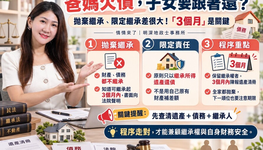 爸媽欠債，子女要跟著還？拋棄繼承、限定繼承差很大！情情提醒「3個月」是關鍵