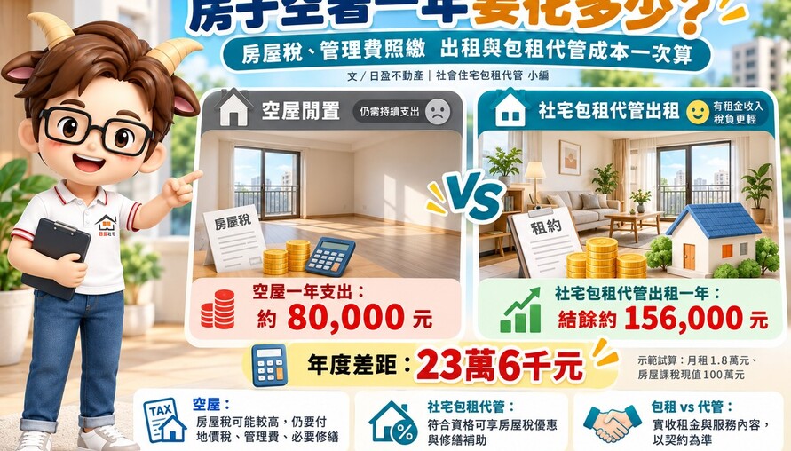 房子空著一年要花多少？房屋稅、管理費照繳　出租與包租代管成本一次算