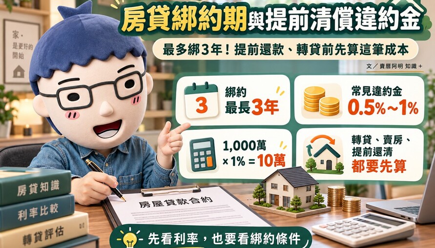房貸綁約期與提前清償違約金｜最多綁3年！提前還款、轉貸前先算這筆成本