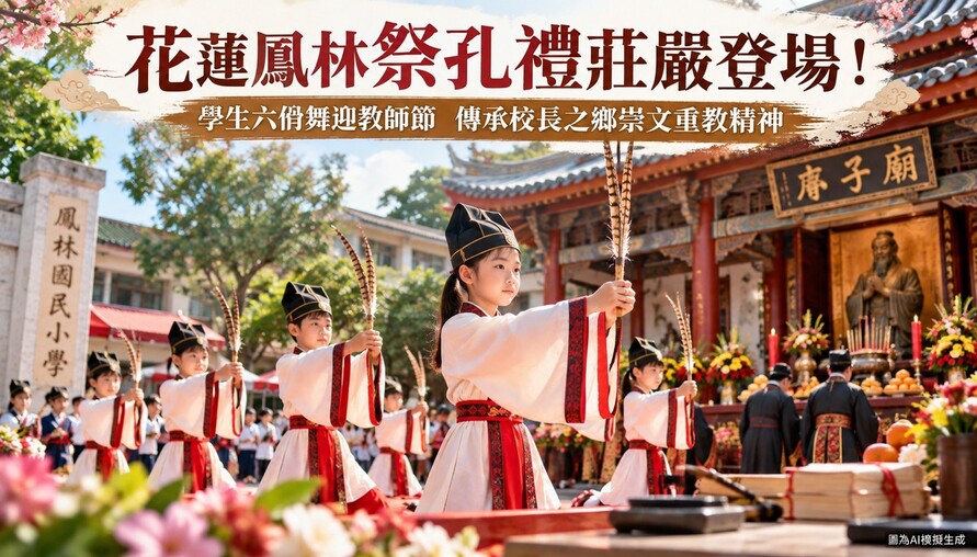 花蓮鳳林提前迎教師節！祭孔禮莊嚴登場　學生六佾舞傳承尊師文化