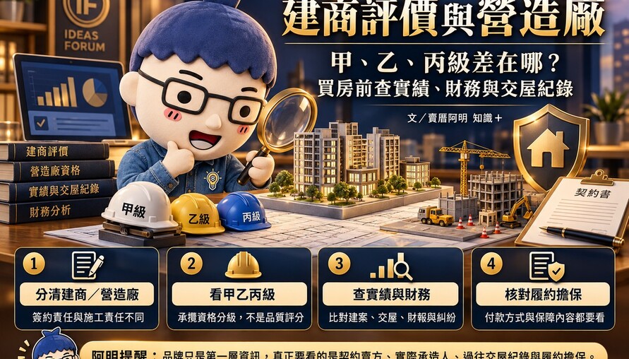 建商評價與營造廠｜甲、乙、丙級差在哪？買房前查實績、財務與交屋紀錄