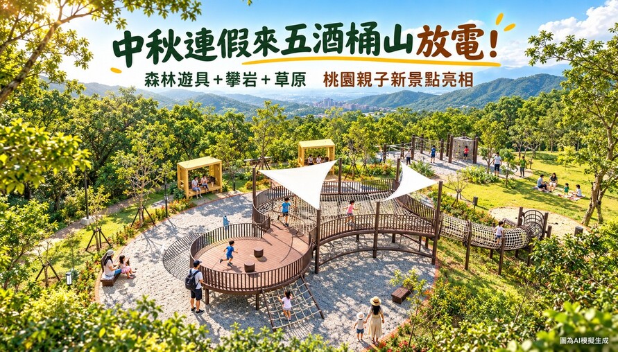 中秋連假來去五酒桶山！森林遊具、攀岩、草原一次玩　桃園多一個親子放電新選擇
