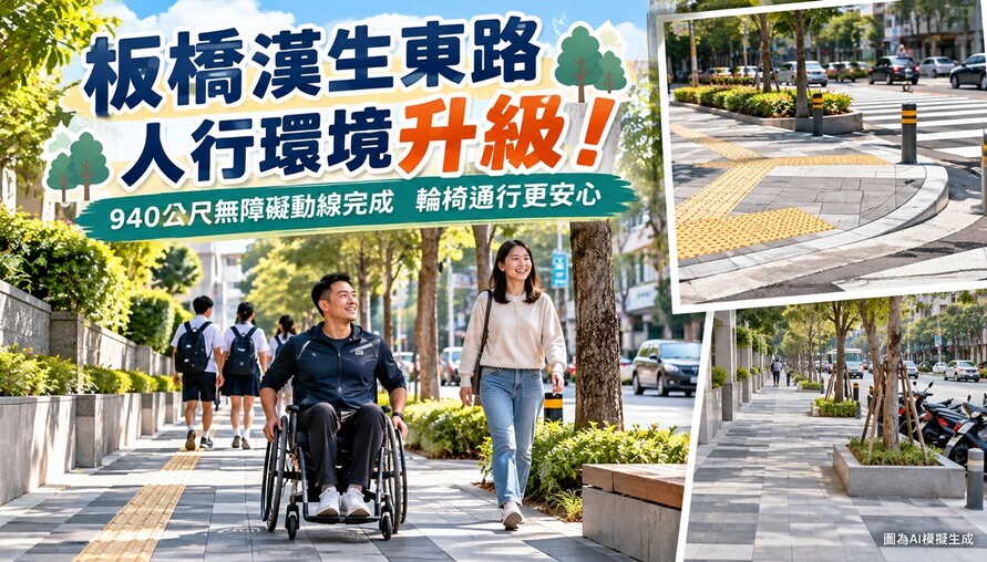 板橋漢生東路人行環境升級！940公尺無障礙動線完成　輪椅通行更順了