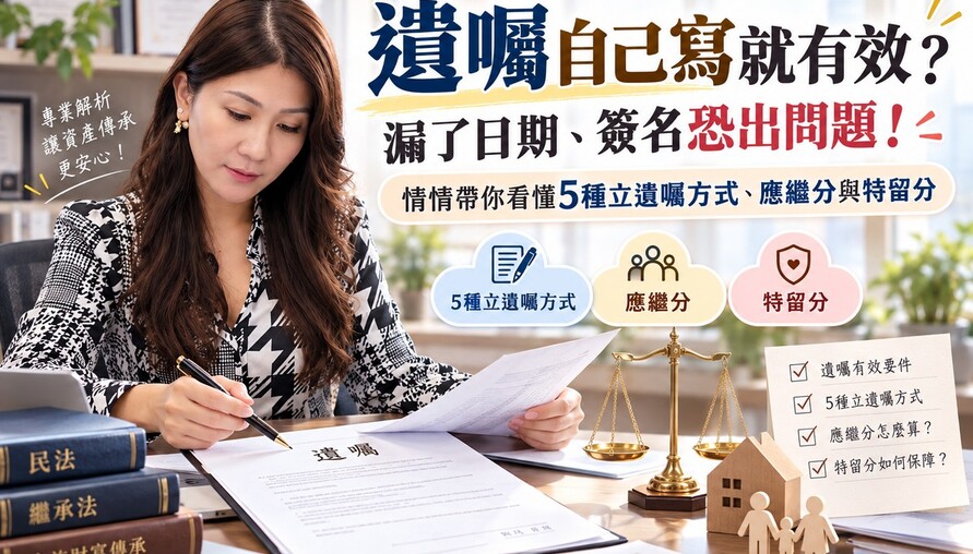 遺囑自己寫就有效？漏了日期、簽名恐出問題！情情帶你看懂5種立遺囑方式、應繼分與特留分