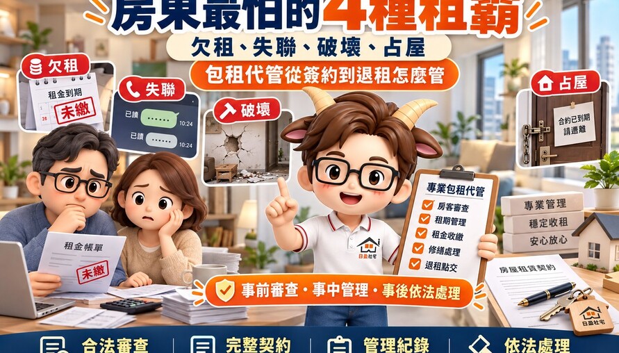 房東最怕的4種租霸｜欠租、失聯、破壞、占屋！包租代管從簽約到退租怎麼管