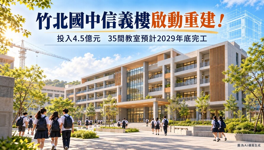 竹北國中信義樓要重建了！投入4.5億元　35間教室預計2029年底完工