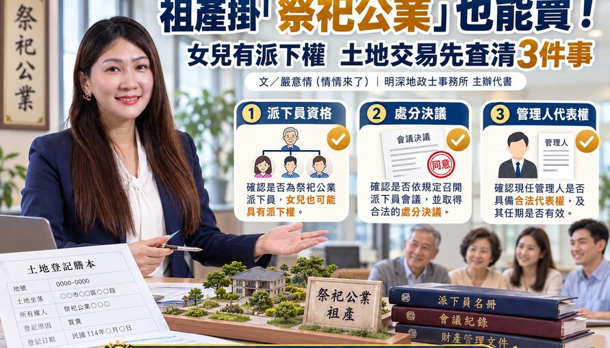 祖產掛「祭祀公業」也能賣！女兒有派下權　土地交易先查清3件事