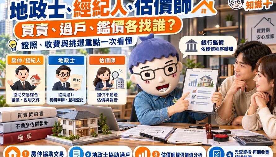 地政士、經紀人、估價師｜買賣、過戶、鑑價各找誰？證照、收費與挑選重點一次看懂