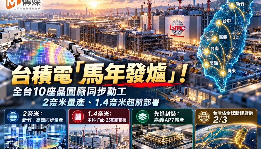 台積電「馬年發爐」！全台10座晶圓廠同步動工 2奈米量產、1.4奈米超前部署