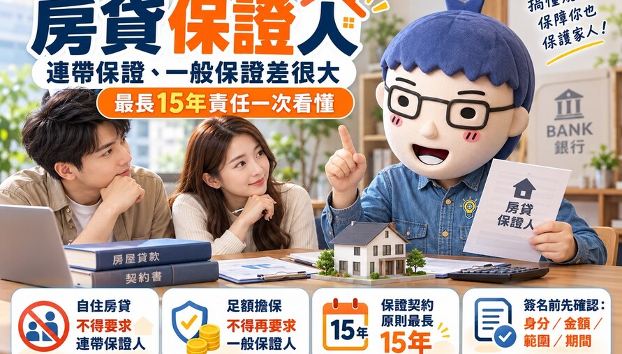 房貸保證人懶人包｜連帶保證、一般保證差很大　最長15年責任一次看懂
