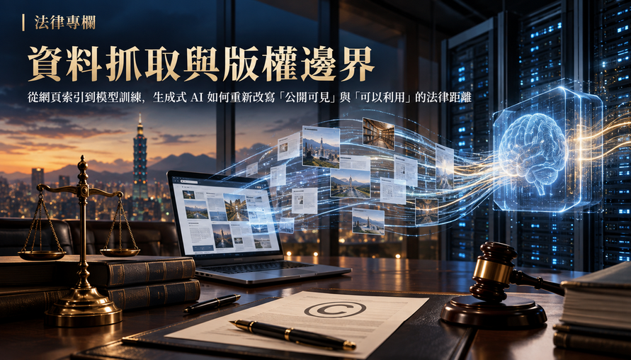 【 資料抓取與版權邊界 】從網頁索引到模型訓練，生成式 AI 如何重新改寫「公開可見」與「可以利用」的法律距離