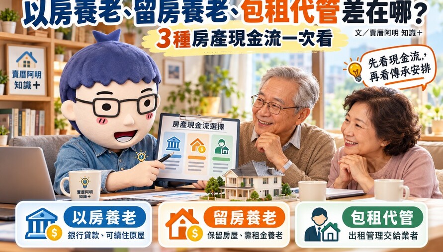 以房養老、留房養老、包租代管差在哪？3種房產現金流一次看