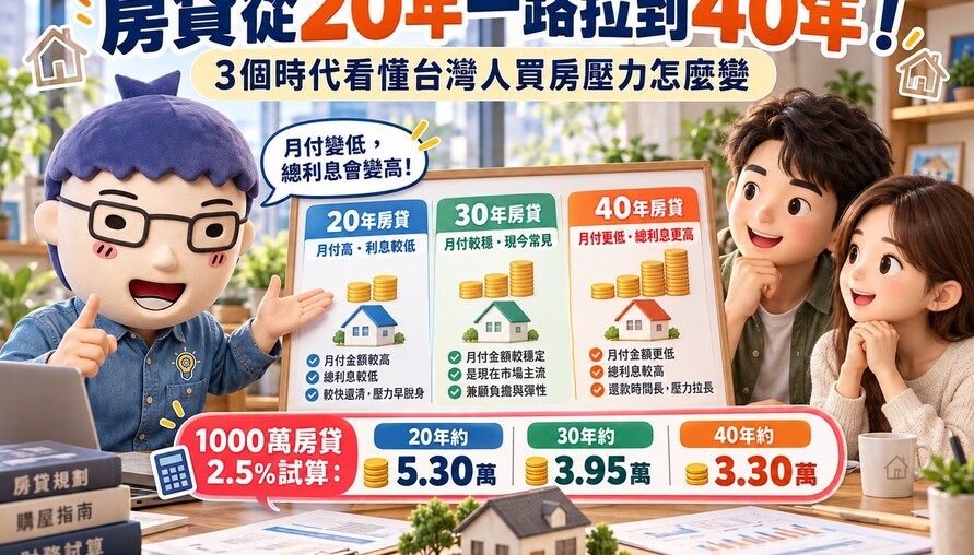 房貸從20年一路拉到40年！三個時代看懂台灣人買房壓力怎麼變