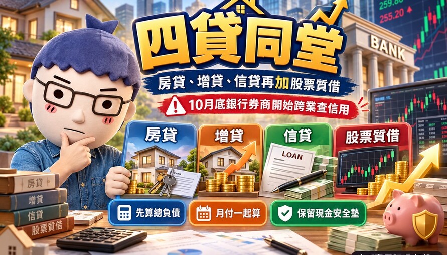 四貸同堂｜房貸、增貸、信貸再加股票質借　10月底銀行券商開始跨業查信用