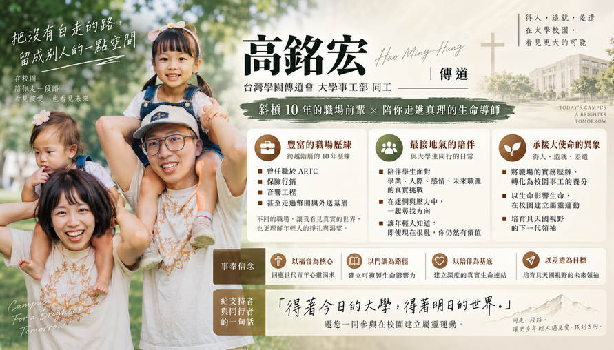 【 有人曾給他一點空間，後來他把它留給下一個人 】把「被允許成為自己」慢慢活成一種陪伴 高銘宏 傳道 專訪
