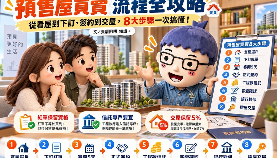 預售屋買賣流程全攻略：從看屋到下訂、簽約到交屋，8大步驟一次搞懂！