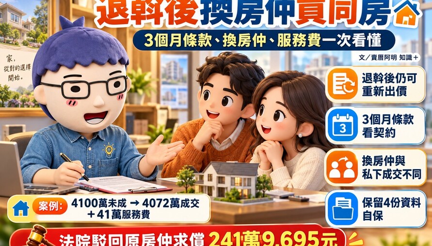 退斡後換房仲買同房｜3個月條款、換房仲、服務費一次看懂