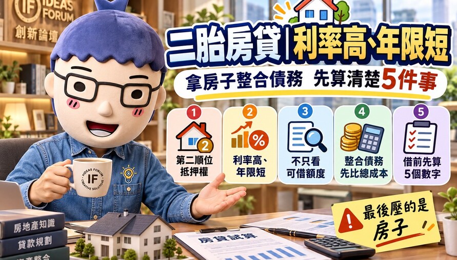 二胎房貸｜利率高、年限短　拿房子整合債務先算清楚5件事
