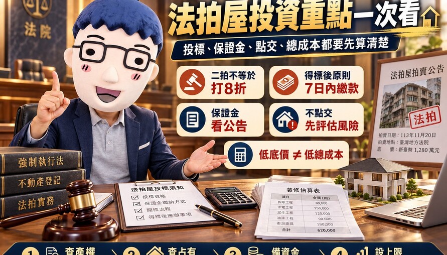 法拍屋投資｜投標、保證金、點交7大重點　低底價還要算進這些成本