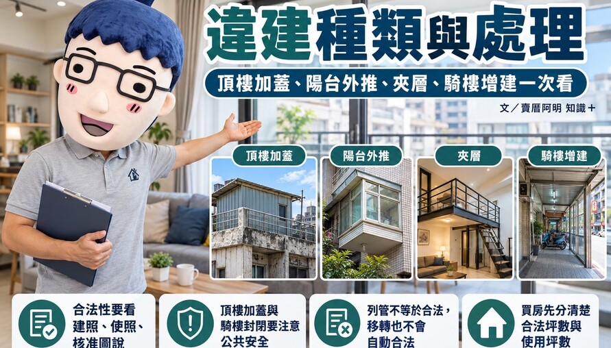 違建種類與處理｜頂樓加蓋、陽台外推、夾層、騎樓增建一次看