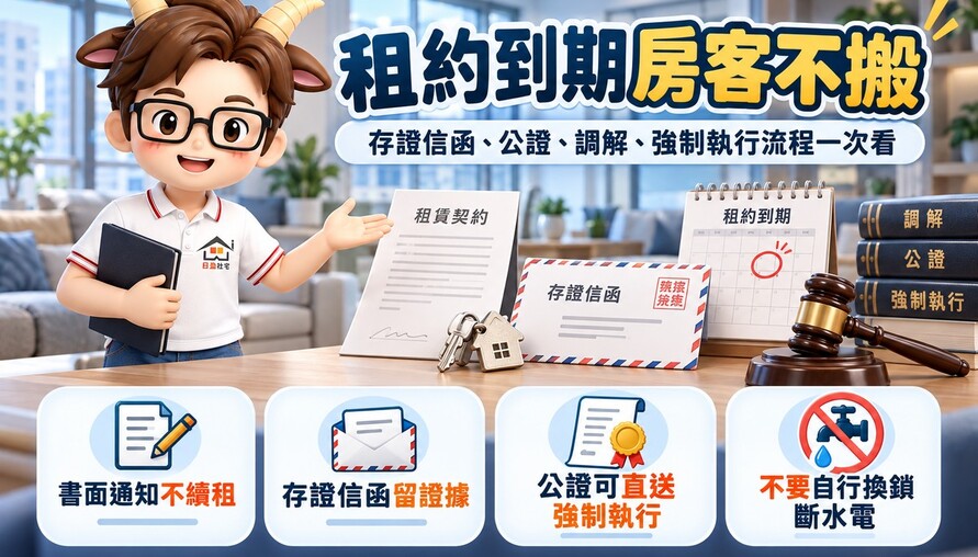 租約到期房客不搬｜存證信函、公證、調解、強制執行流程一次看