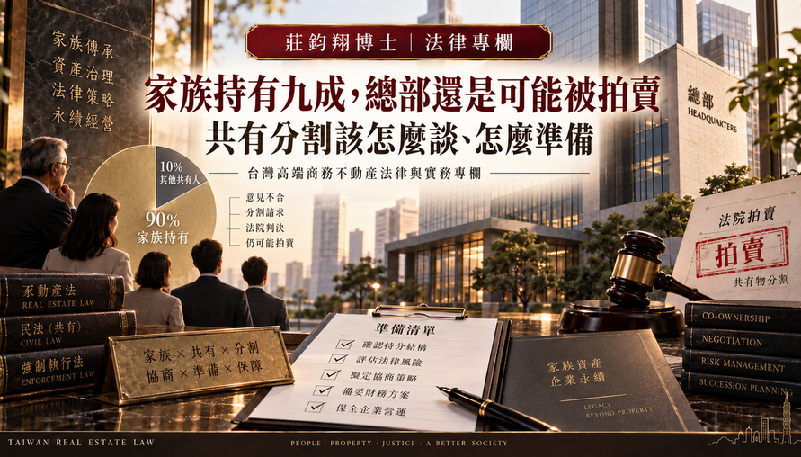 【 家族持有九成，總部還是可能被拍賣 】共有分割該怎麼談、怎麼準備