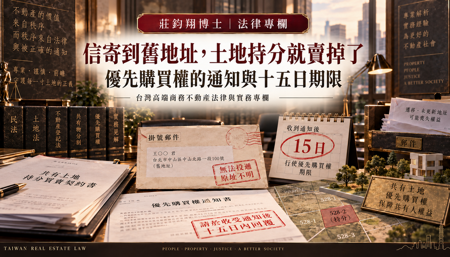 【 信寄到舊地址，土地持分就賣掉了 】優先購買權的通知與十五日期限