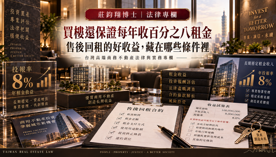 【 買樓還保證每年收百分之八租金 】售後回租的好收益，藏在哪些條件裡