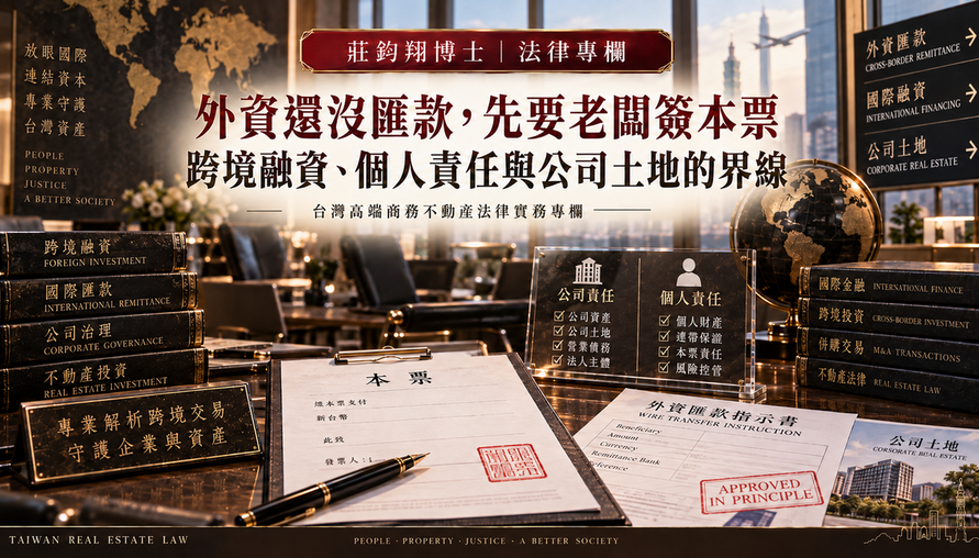 【 外資還沒匯款，先要老闆簽本票 】跨境融資、個人責任與公司土地的界線