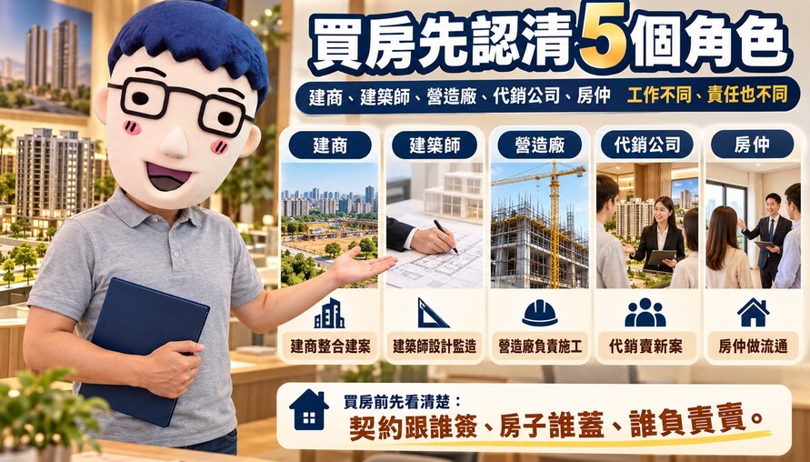 買房先認清5個角色｜建商開發、建築師設計、營造施工、代銷賣新案、房仲做流通