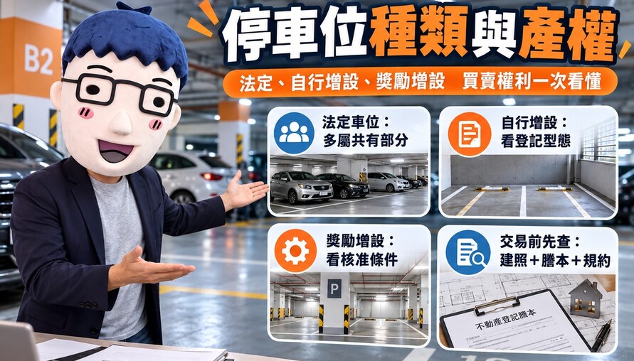 停車位種類與產權｜法定、增設、獎勵車位差在哪　登記方式決定買賣權利