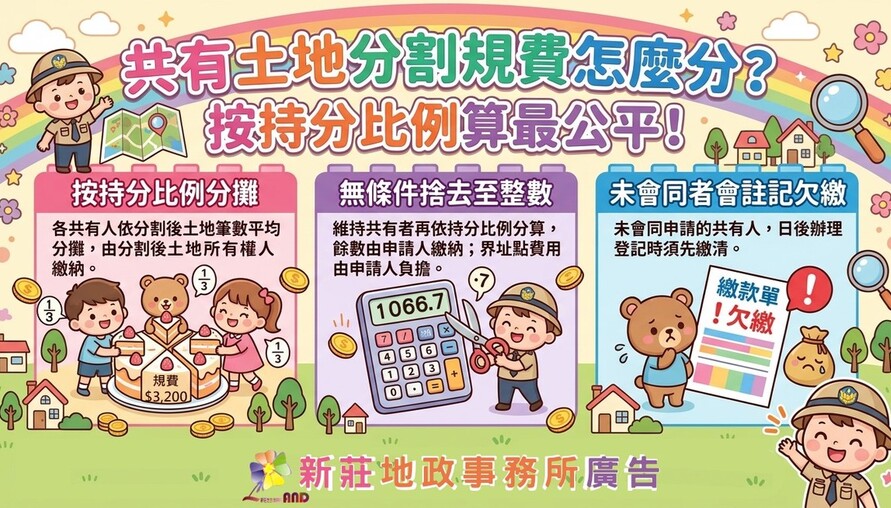 共有土地分割複丈費怎麼分？新莊地政：按分割後筆數平均分攤 未會同者註記欠繳
