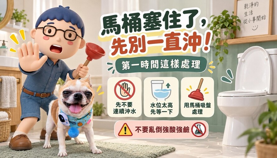 馬桶塞住了，先別一直沖！第一時間這樣處理