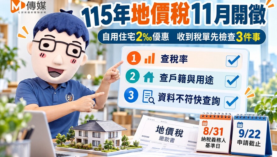 115年地價稅11月開徵｜自用住宅2‰優惠 申請已截止 收到稅單先檢查三件事