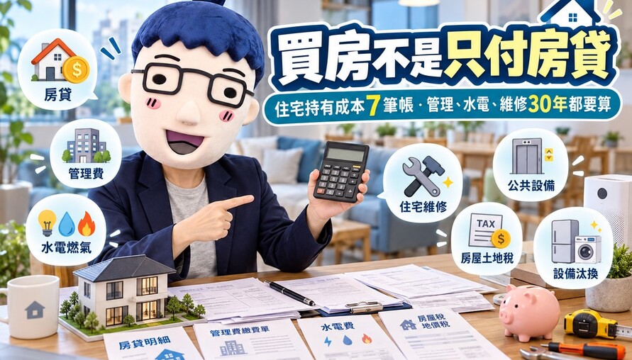 買房不是只付房貸｜住宅持有成本7筆帳　管理、水電、維修30年都要算