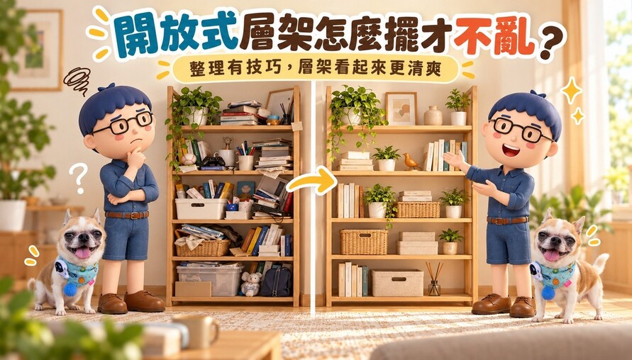 開放式層架怎麼擺才不亂？整理有技巧，層架看起來更清爽