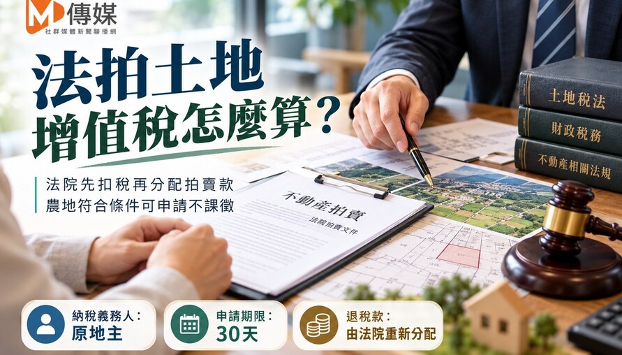 法拍土地增值稅由誰繳！法院先扣稅再分配拍賣款　農地符合條件可免課、30天申請期限要注意