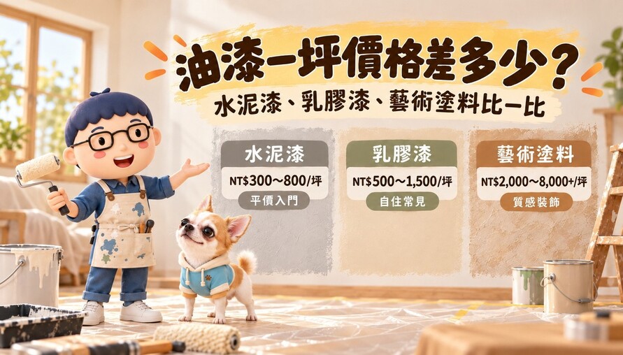 水泥漆、乳膠漆、藝術塗料價格差多少？油漆一坪多少錢，阿明帶你看懂施工行情