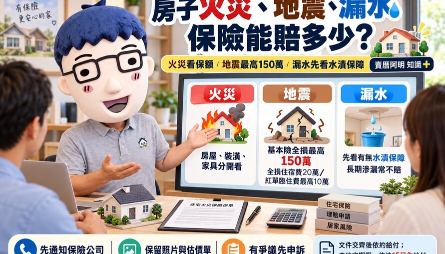 房子火災、地震、漏水保險能賠多少！地震最高150萬、漏水最容易吵　阿明教你看懂理賠規則
