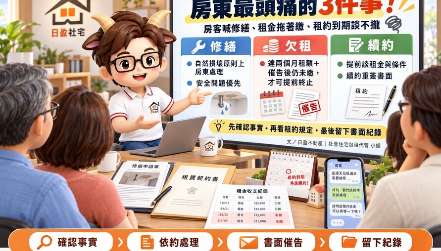 房東最頭痛的3件事！房客喊修繕、租金拖著繳、租約到期談不攏　日盈小編教你依法處理 
