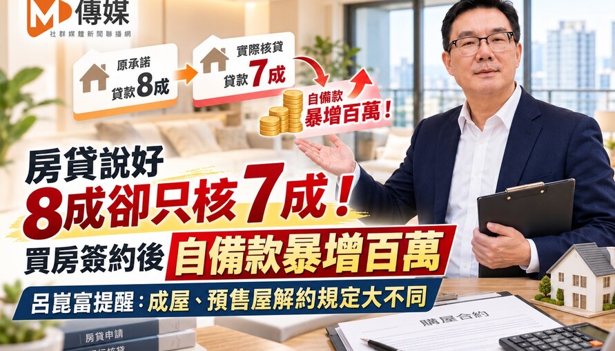 房貸說好8成卻只核7成！買房簽約後自備款暴增百萬　呂崑富提醒：成屋、預售屋解約規定大不同