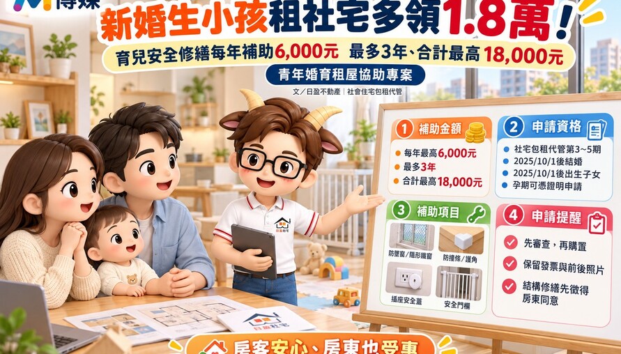新婚生小孩租社宅多領1.8萬！育兒安全修繕每年補助6千元　專家：房客安心、房東也受惠