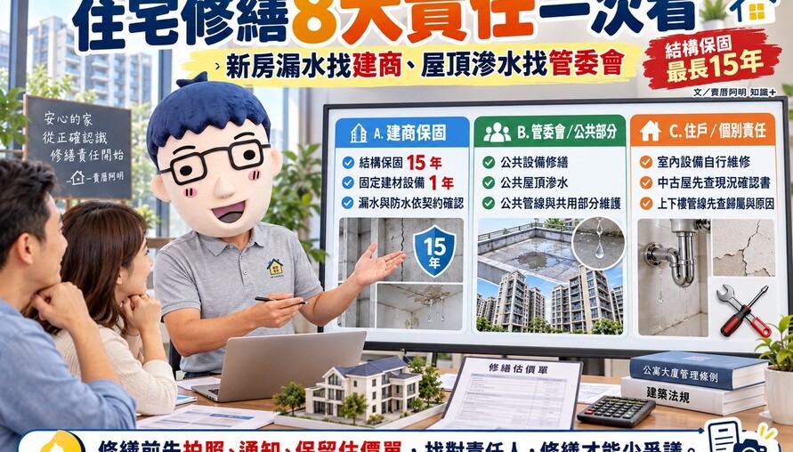 新房漏水找建商、屋頂滲水找管委會！他揭住宅修繕8大責任　結構保固最長15年