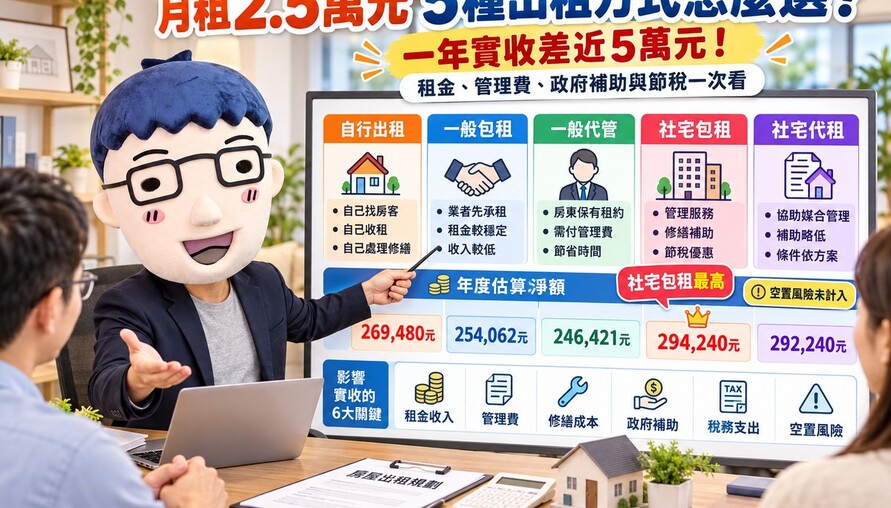 房東自己出租最划算？包租、代管、社宅差很大！阿明揭4種出租方式優缺點　管理費、空屋風險與稅金一次看