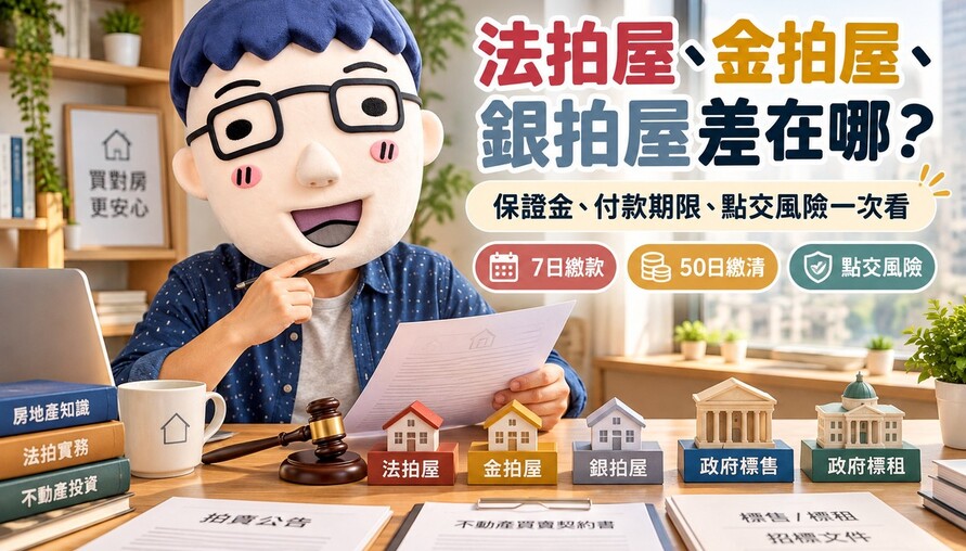 法拍屋、金拍屋、銀拍屋差在哪！阿明比較5種不動產交易方式　保證金、付款期限、點交風險一次看