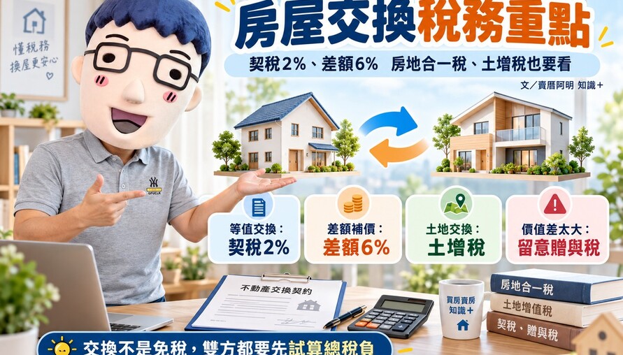 房屋交換契稅2%、差額6%！還有房地合一稅、土地增值稅　阿明整理不動產交換4大稅務重點